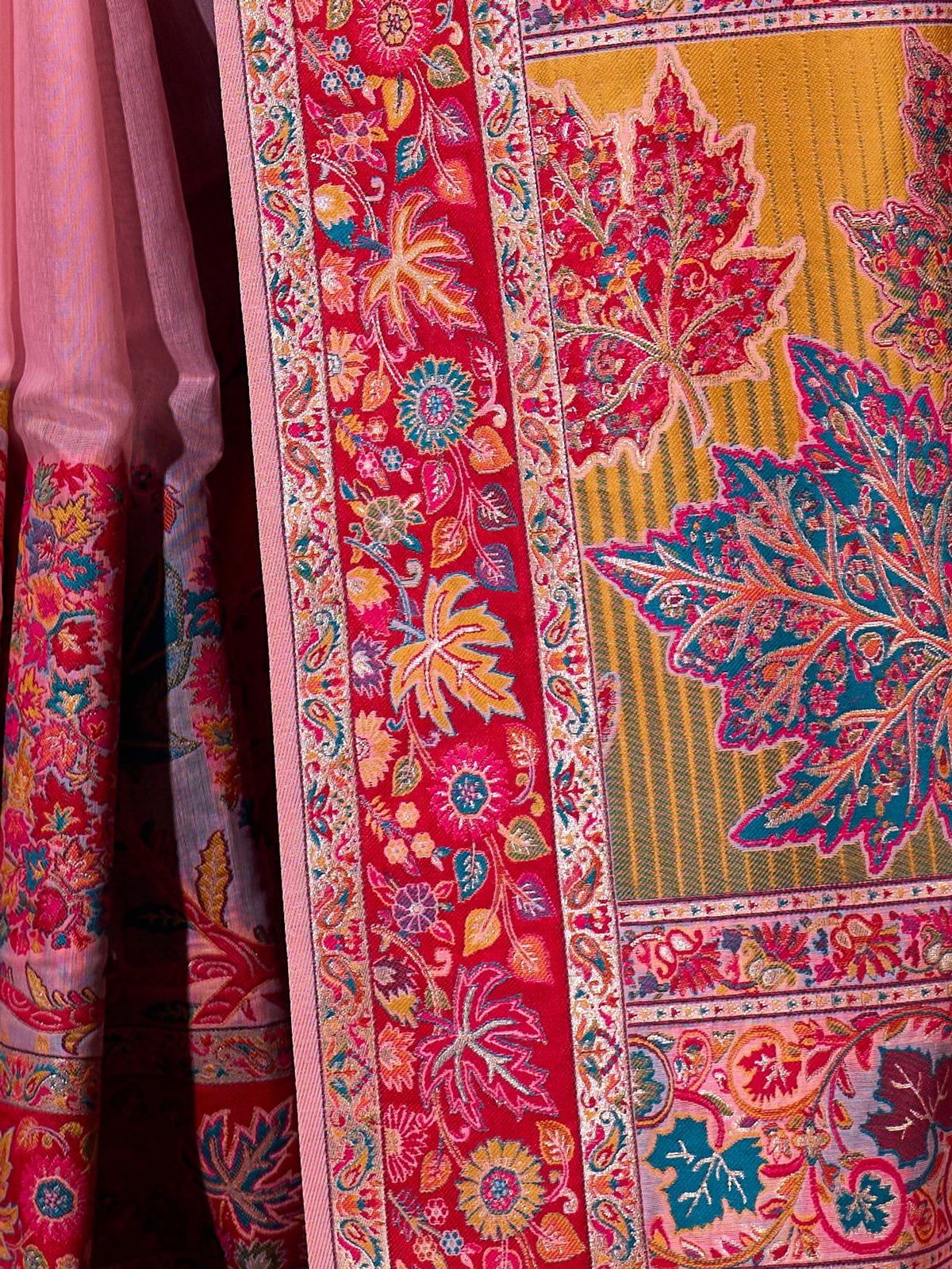 Peachmode Pink Modal Cotton Kashmiri Weaving Saree - Image 5