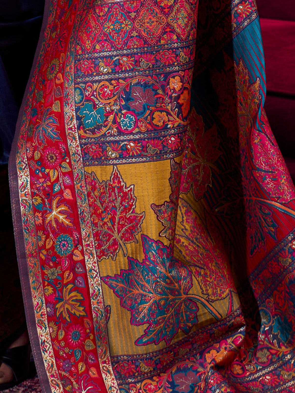 Peachmode Navy Blue Modal Cotton Kashmiri Weaving Saree - Image 5
