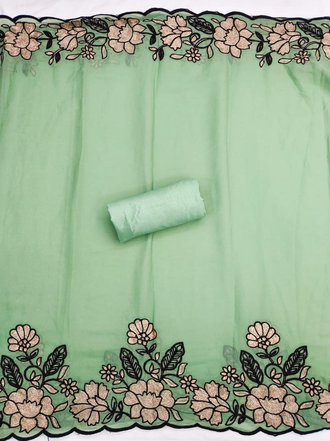 Peachmode Mint Floral Embroidered Georgette Dress Material - Image 4
