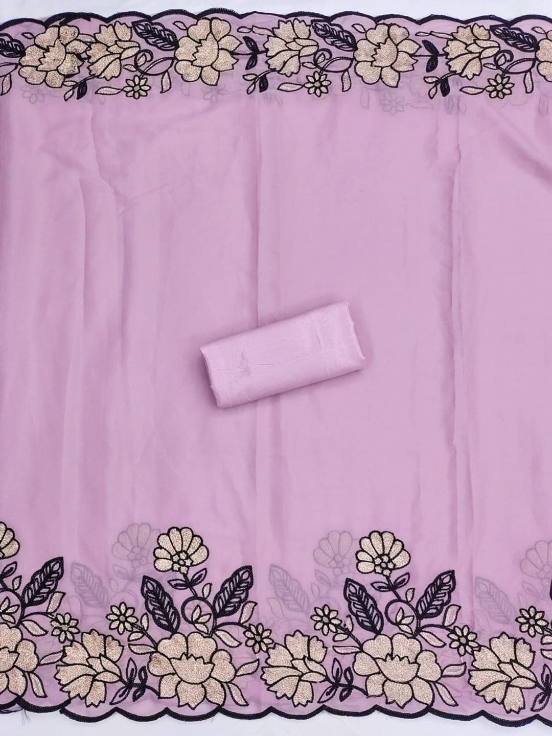 Peachmode Lavender Floral Embroidered Georgette Dress Material - Image 4