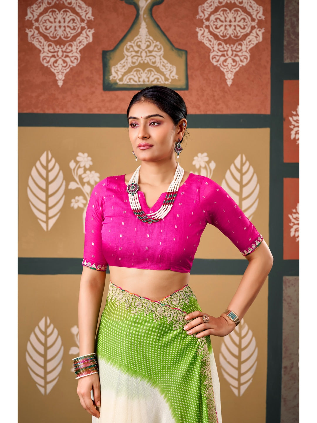 Peachmode Multicolor Ombre Bandhani Printed Chiffon Saree With Embroidered Border - Image 3