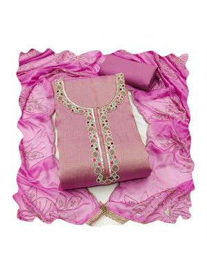 Peachmode Pink Embroidered Viscose Unstitched Dress Material - Image 1