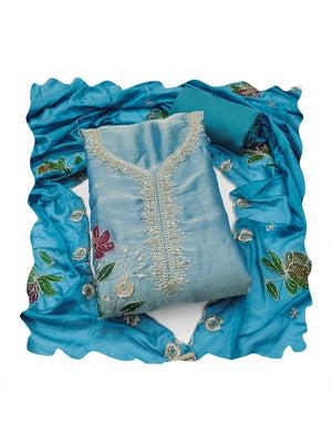 Peachmode Blue Floral Viscose Unstitched Dress Material - Image 1