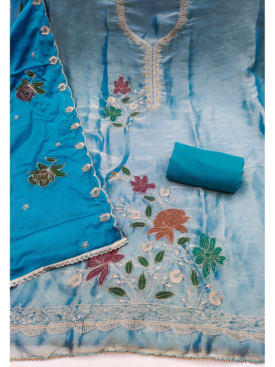 Peachmode Blue Floral Viscose Unstitched Dress Material - Image 3