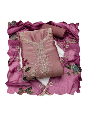 Peachmode Mauve Floral Viscose Unstitched Dress Material - Image 1