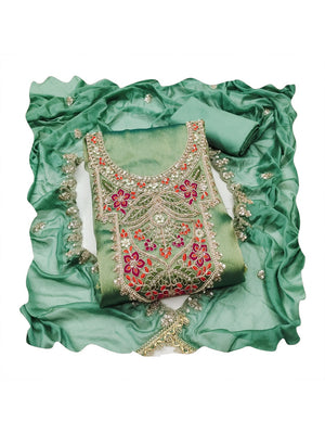 Peachmode Sea Green Embroidered Viscose Unstitched Dress Material - Image 1