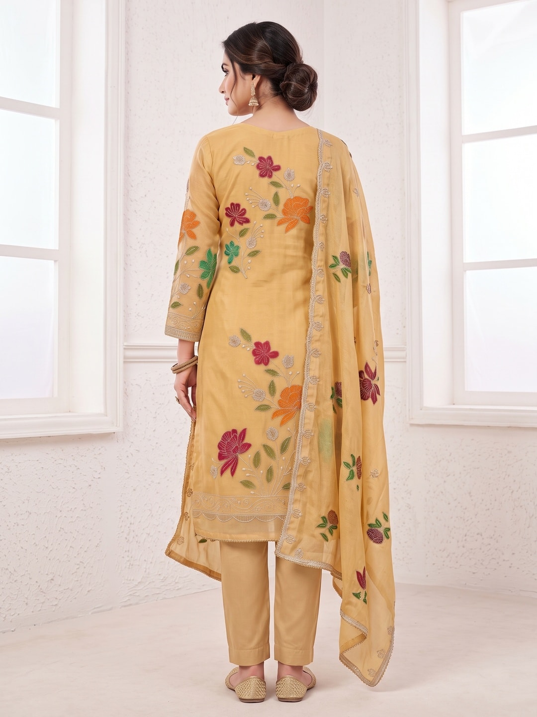 Peachmode Chikoo Floral Viscose Unstitched Dress Material - Image 3