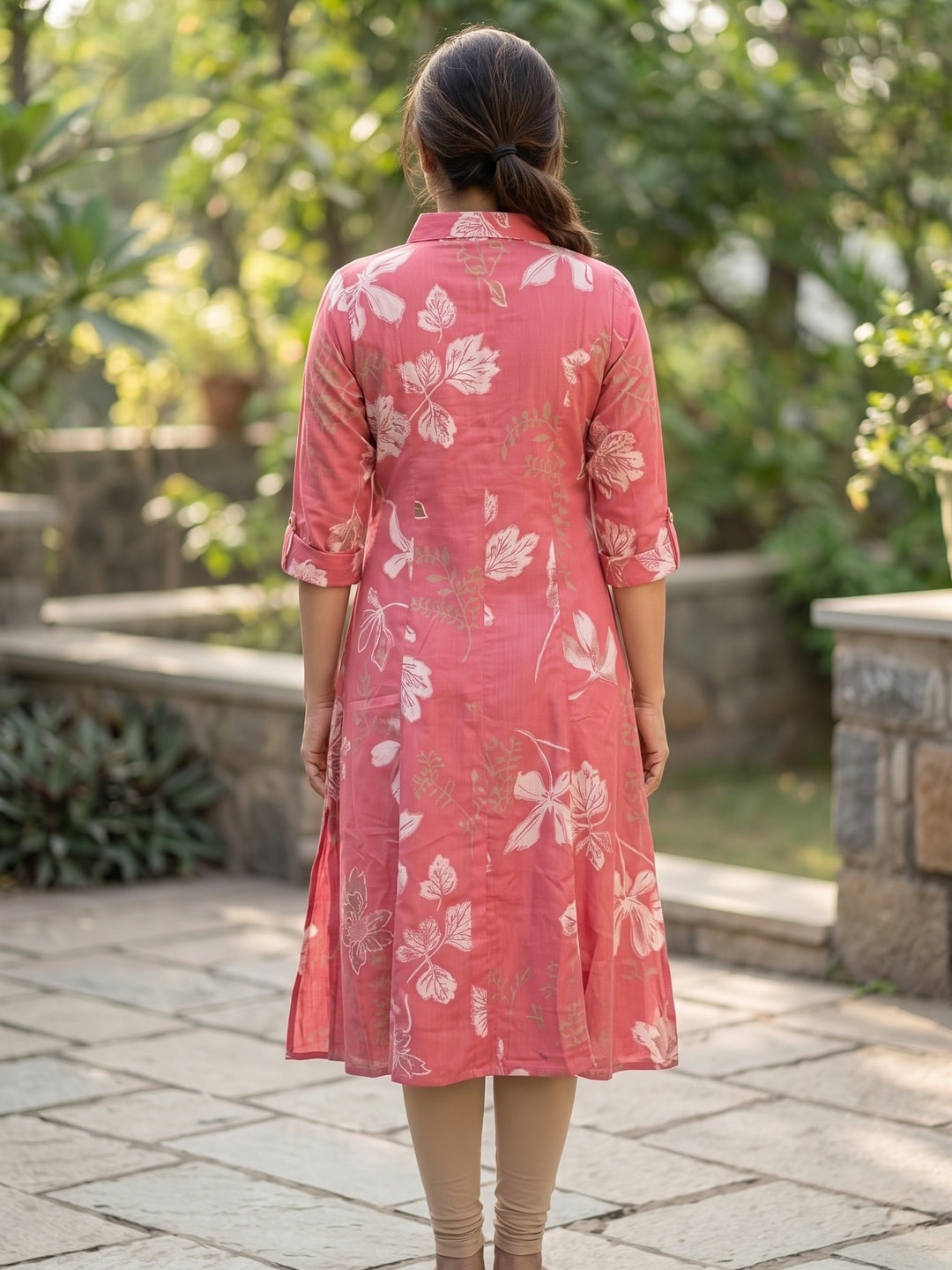 Peachmode Pink Floral Print Viscose Blend Shirt Kurti - Image 4