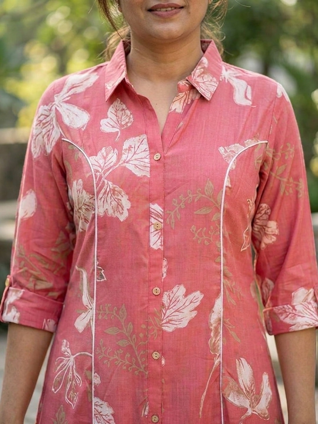Peachmode Pink Floral Print Viscose Blend Shirt Kurti - Image 5