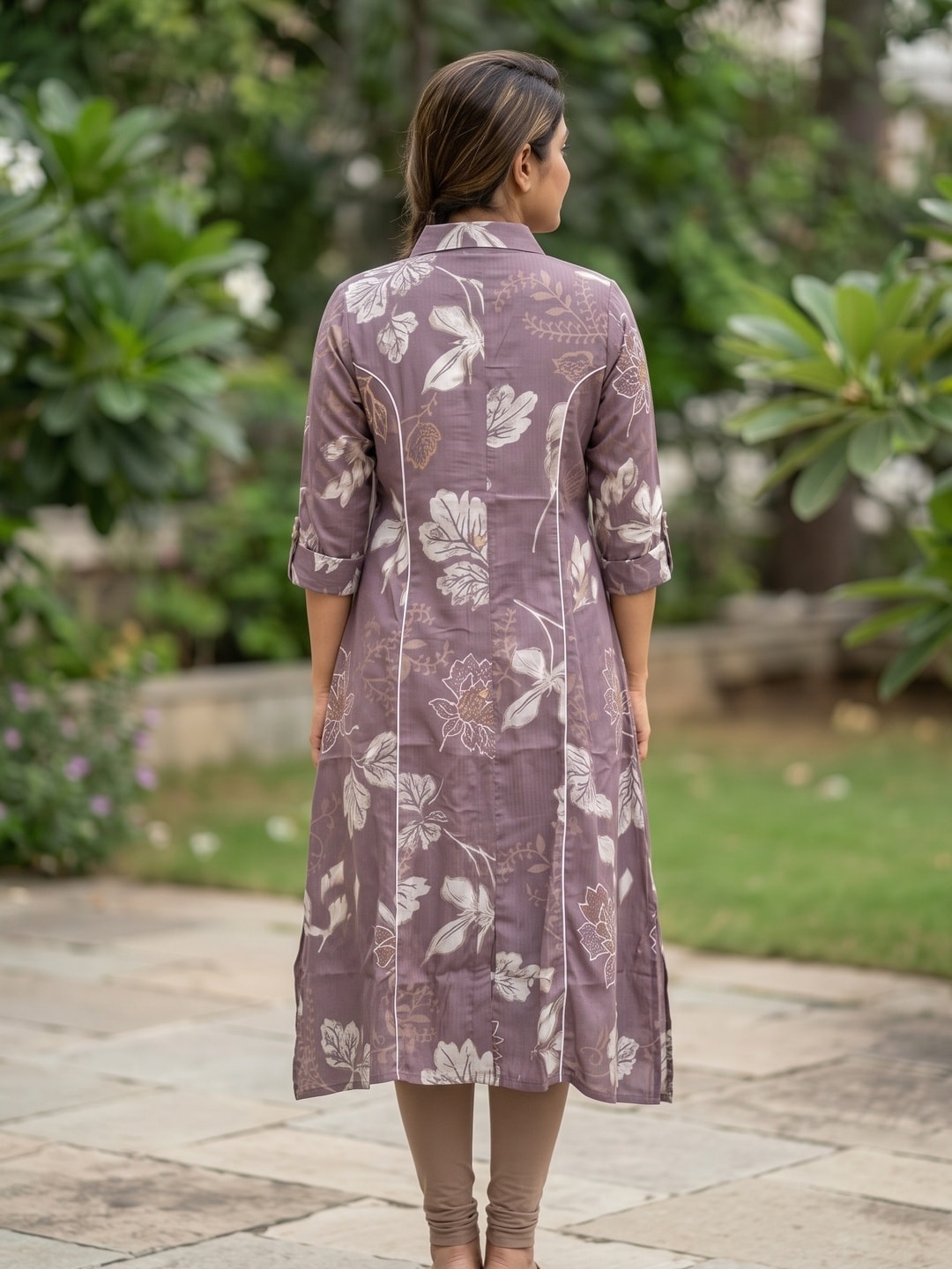 Peachmode Lavender Floral Print Viscose Blend Shirt Kurti - Image 4
