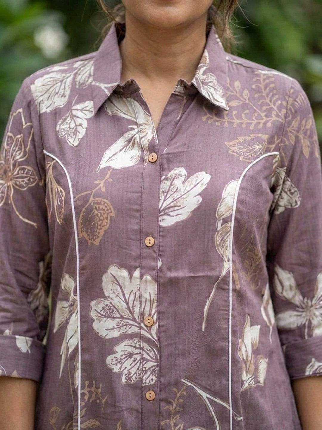 Peachmode Lavender Floral Print Viscose Blend Shirt Kurti - Image 5