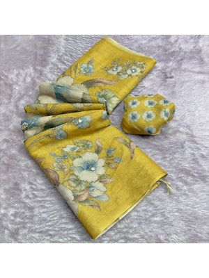 Peachmode Yellow Digital Printed Erod Silk Saree - Image 2
