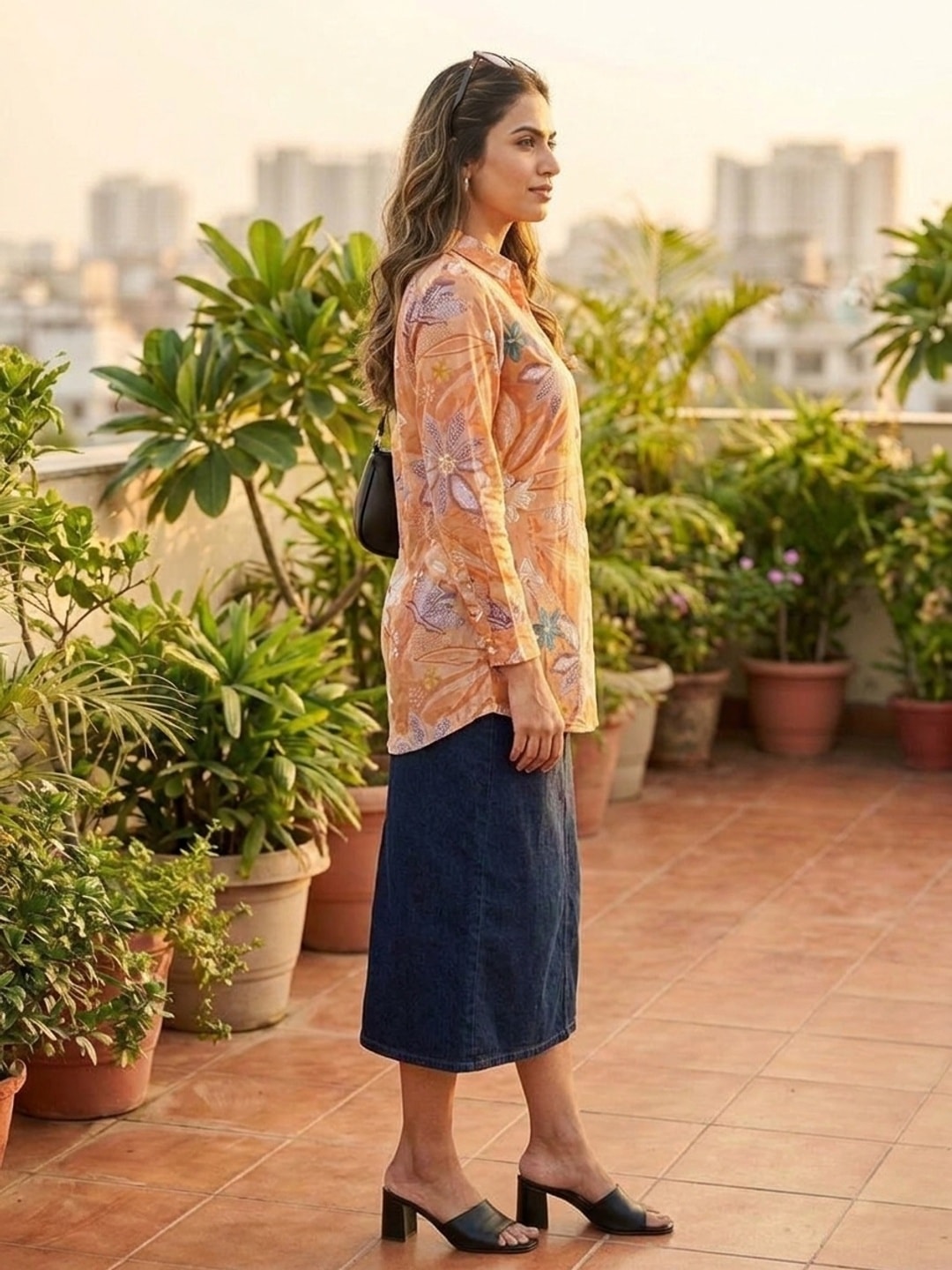 Peachmode Peach Floral Print Cotton Shirt - Image 2