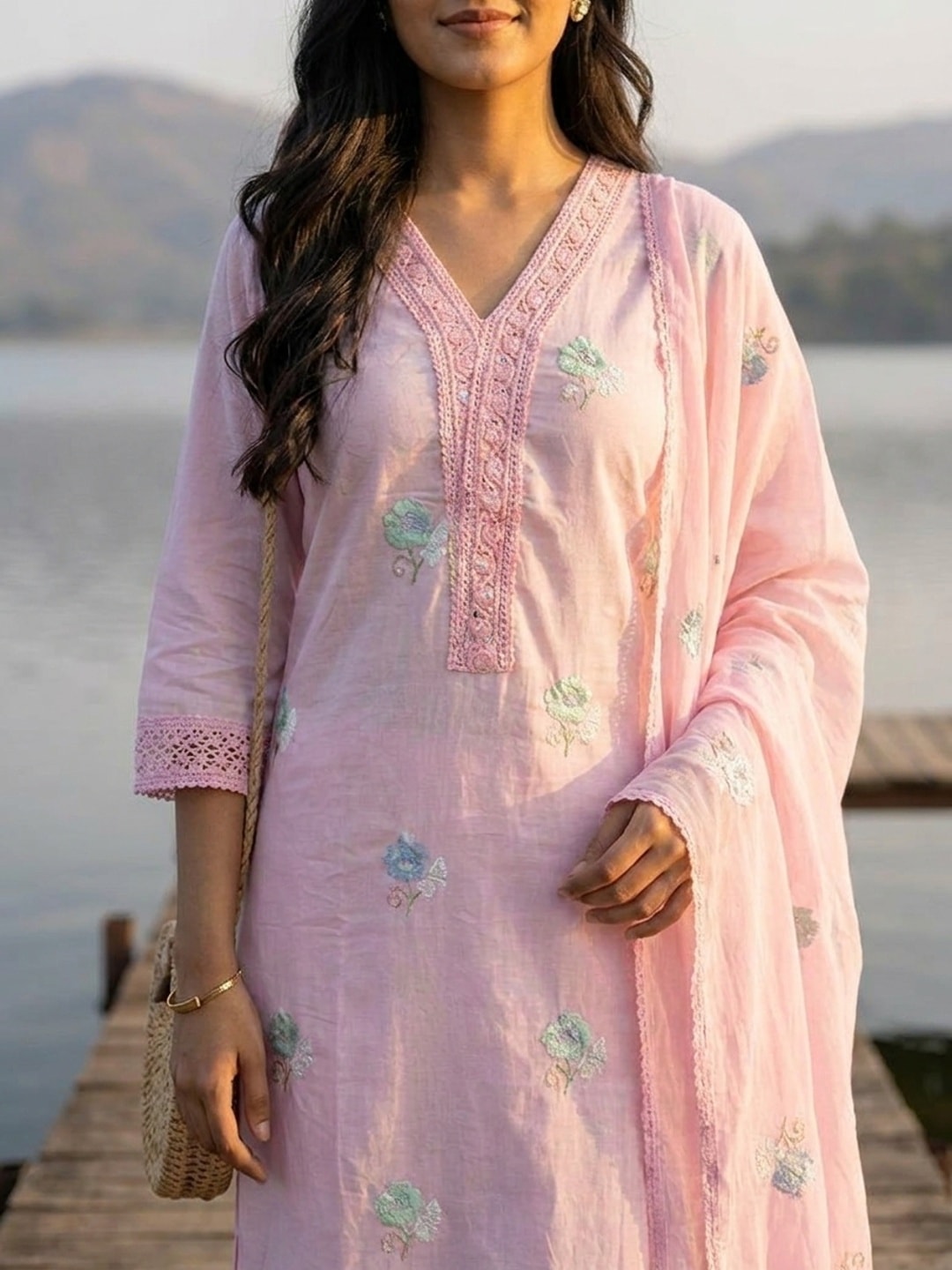 Peachmode Pink Mul Cotton Embroidered Salwar Suit - Image 2