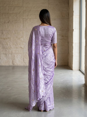 Peachmode Lavender Fendy Satin Saree With Beads Work - Image 2