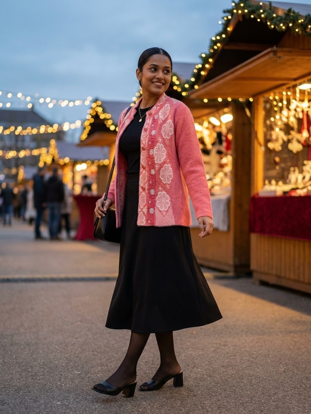 Peachmode Pink Woolen Embroidered Cardigan - Image 1