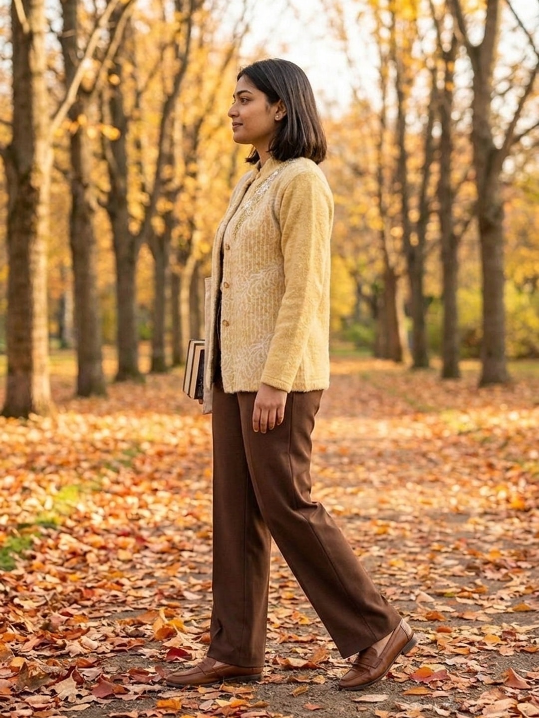 Peachmode Mustard Woolen Embroidered Cardigan - Image 3
