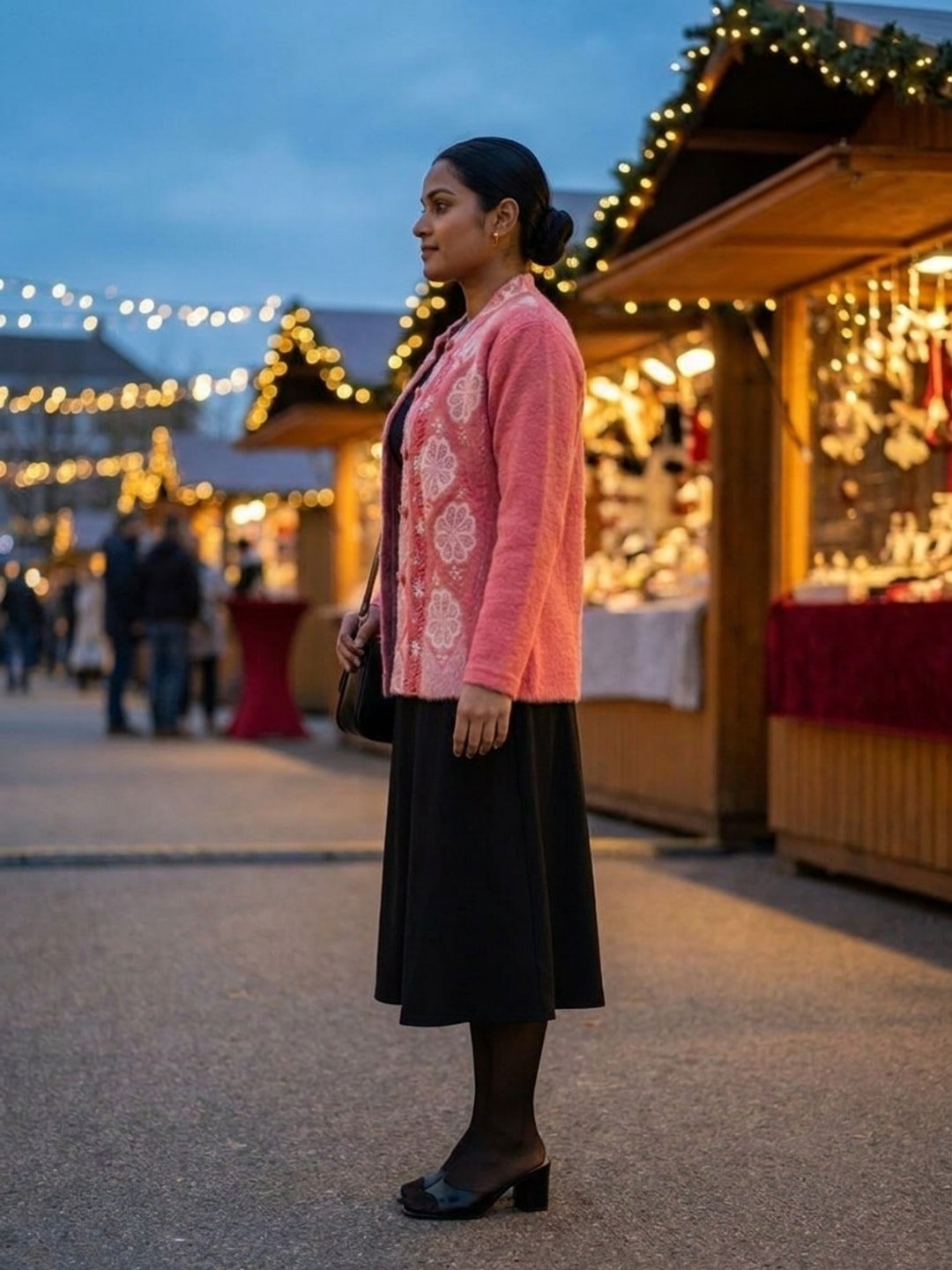 Peachmode Pink Woolen Embroidered Cardigan - Image 3