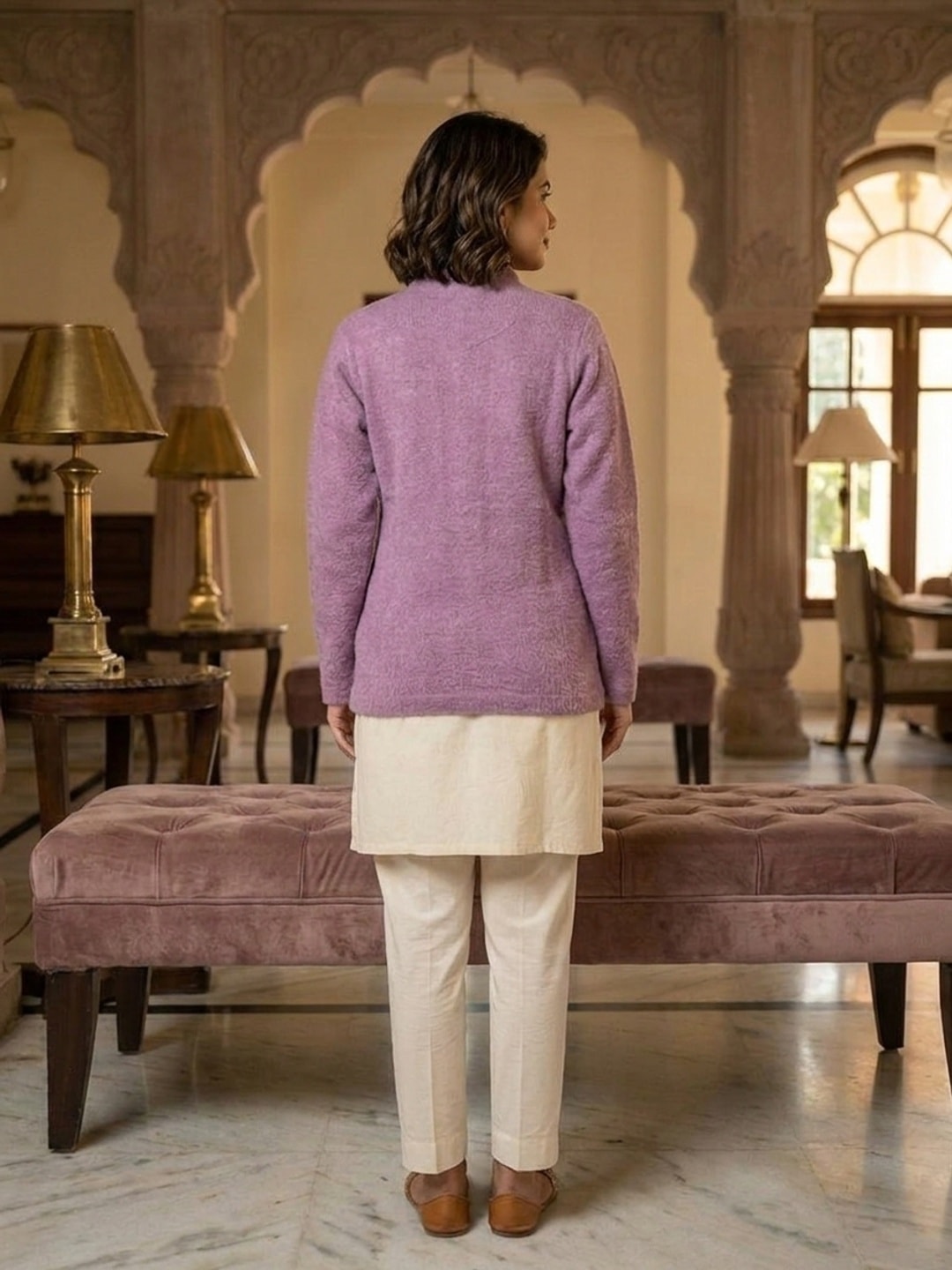 Peachmode Purple Woolen Embroidered Cardigan - Image 4
