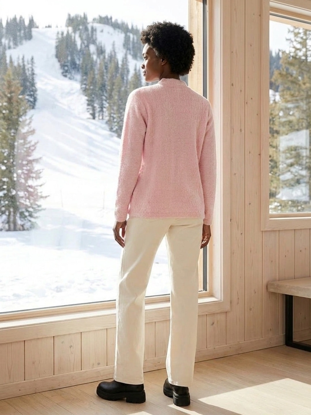 Peachmode Baby Pink Woolen Embroidered Cardigan - Image 4