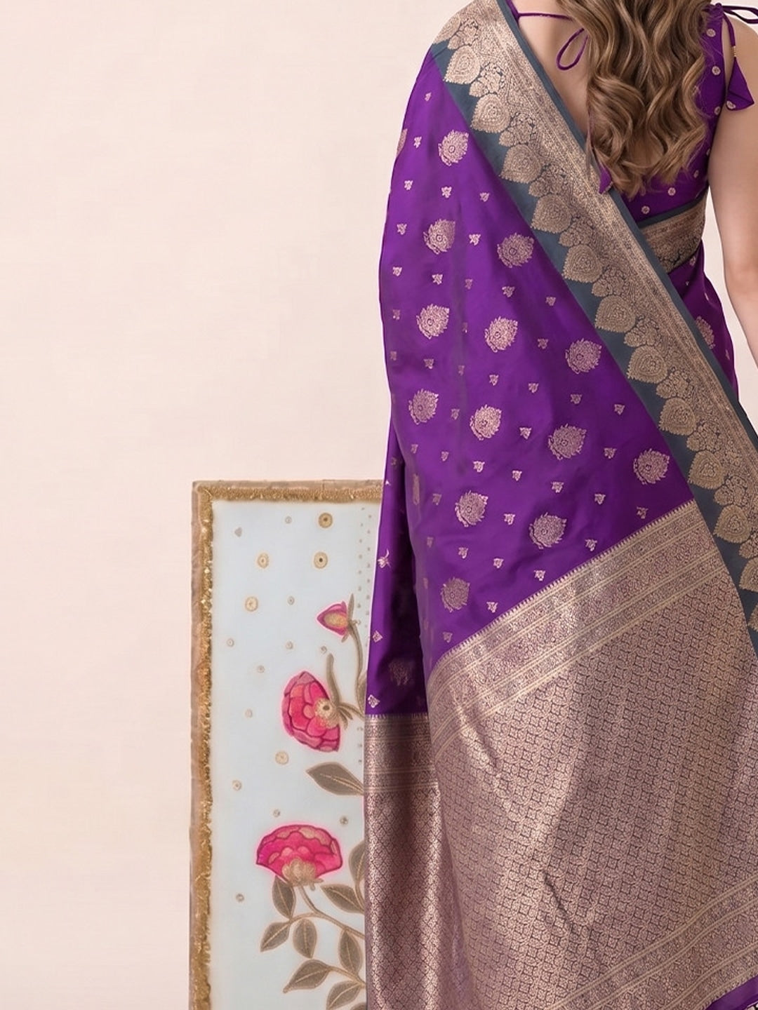 Peachmode Purple Silk Woven Saree - Image 5