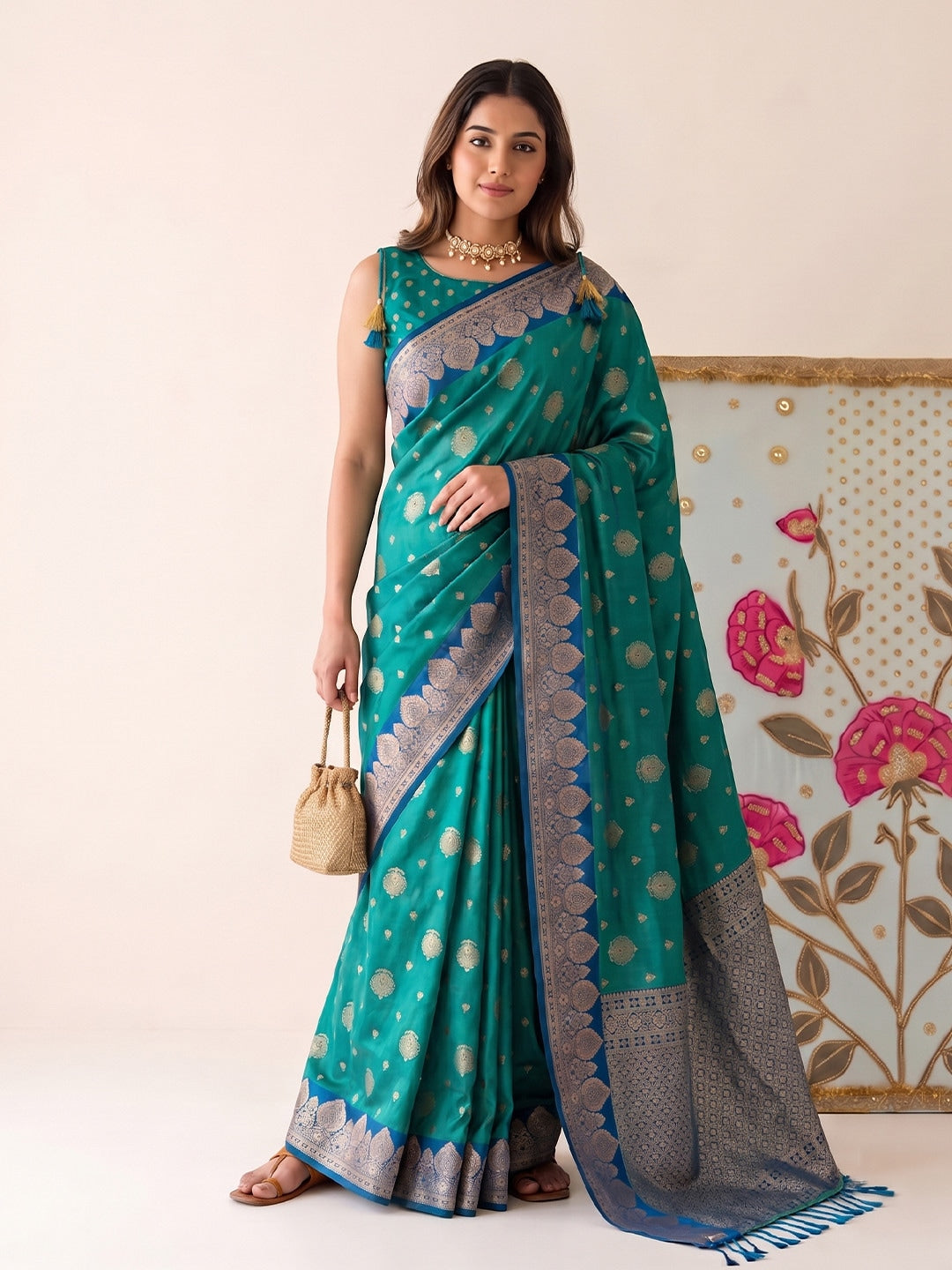 Peachmode Rama Silk Woven Saree - Image 1