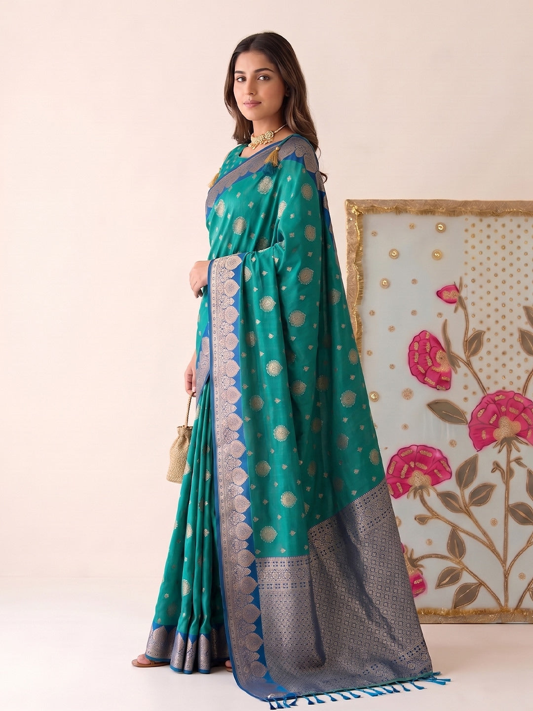 Peachmode Rama Silk Woven Saree - Image 3