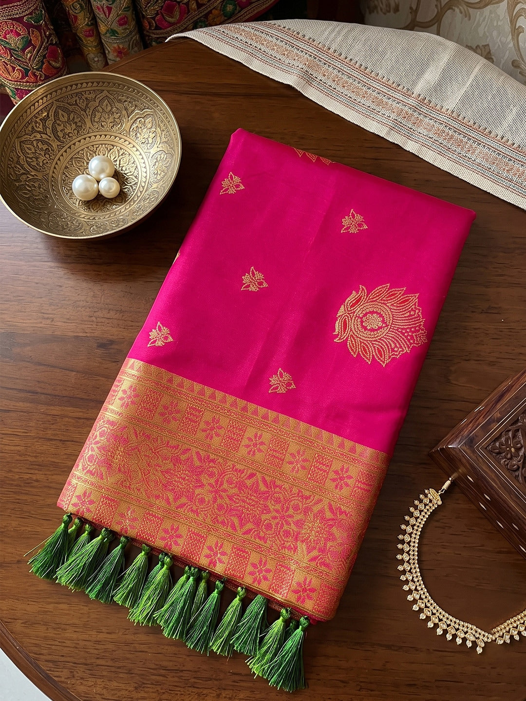 Peachmode Pink Silk Woven Saree - Image 4