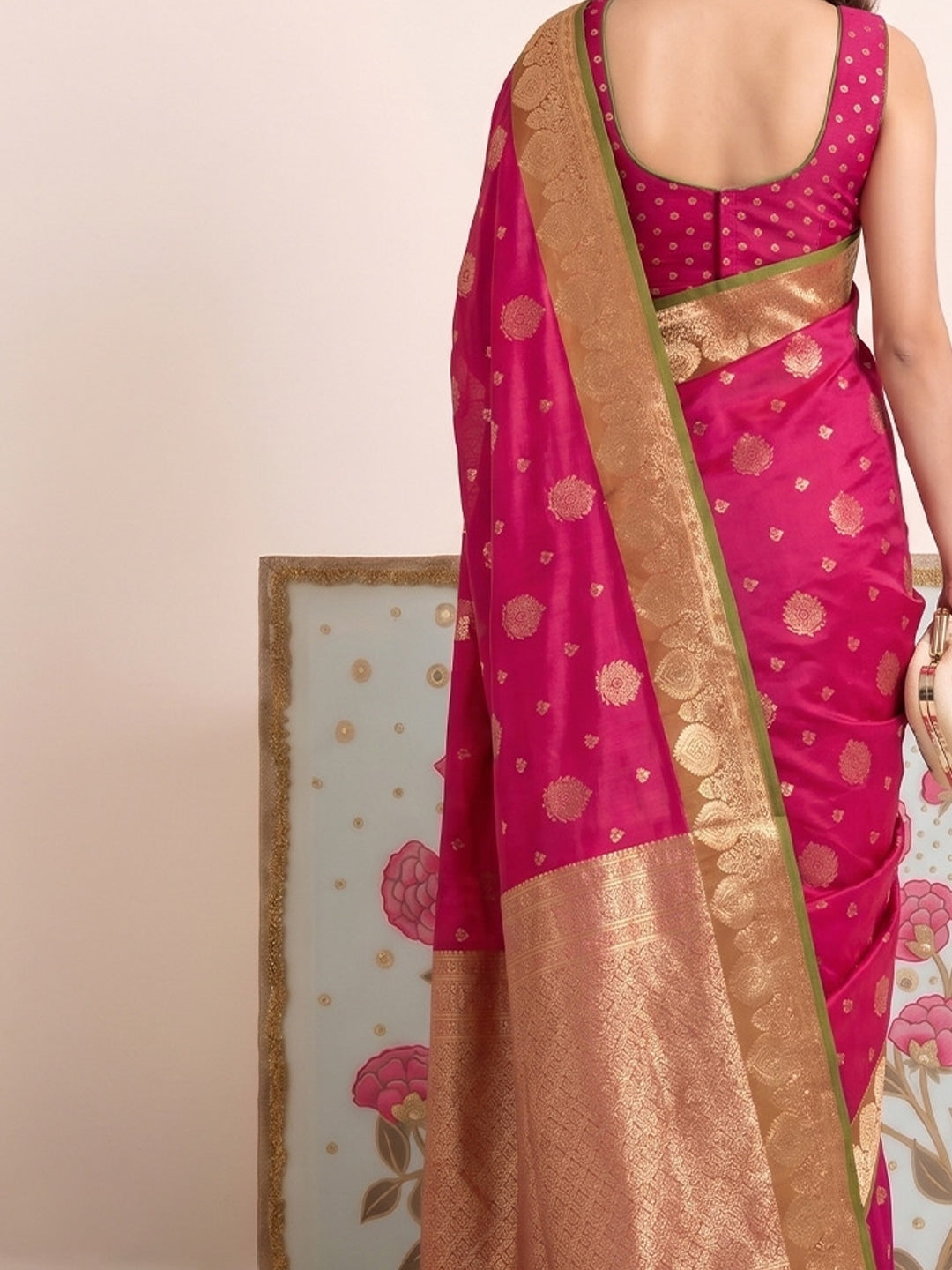 Peachmode Pink Silk Woven Saree - Image 5