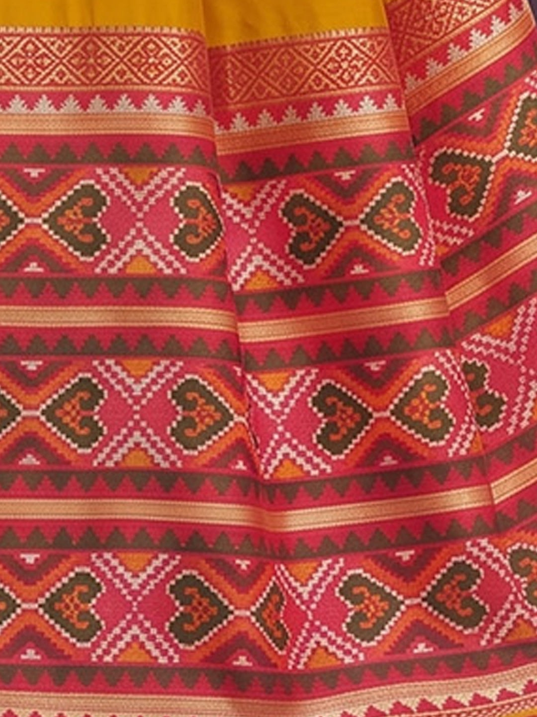 Peachmode Mustard Silk Woven Saree - Image 5