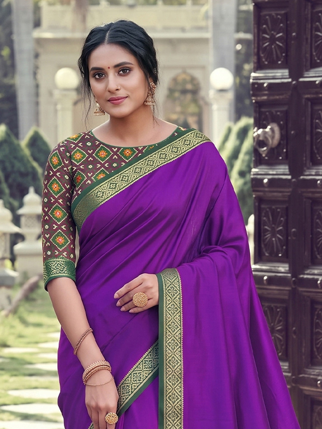Peachmode Purple Silk Woven Saree - Image 3