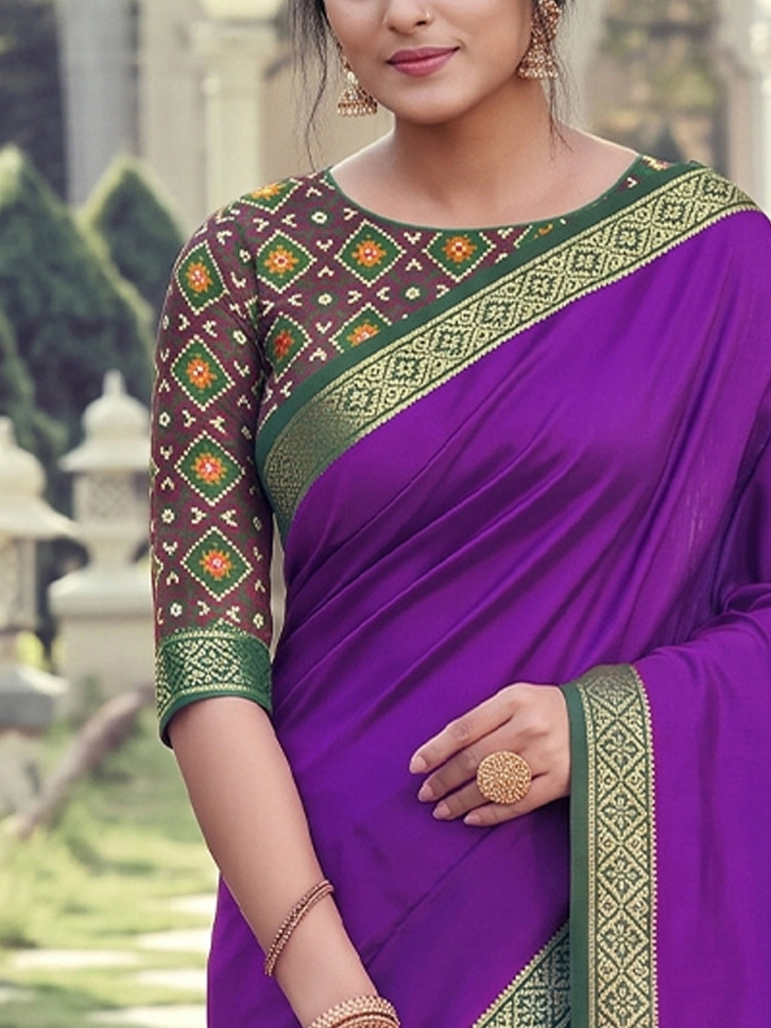 Peachmode Purple Silk Woven Saree - Image 5