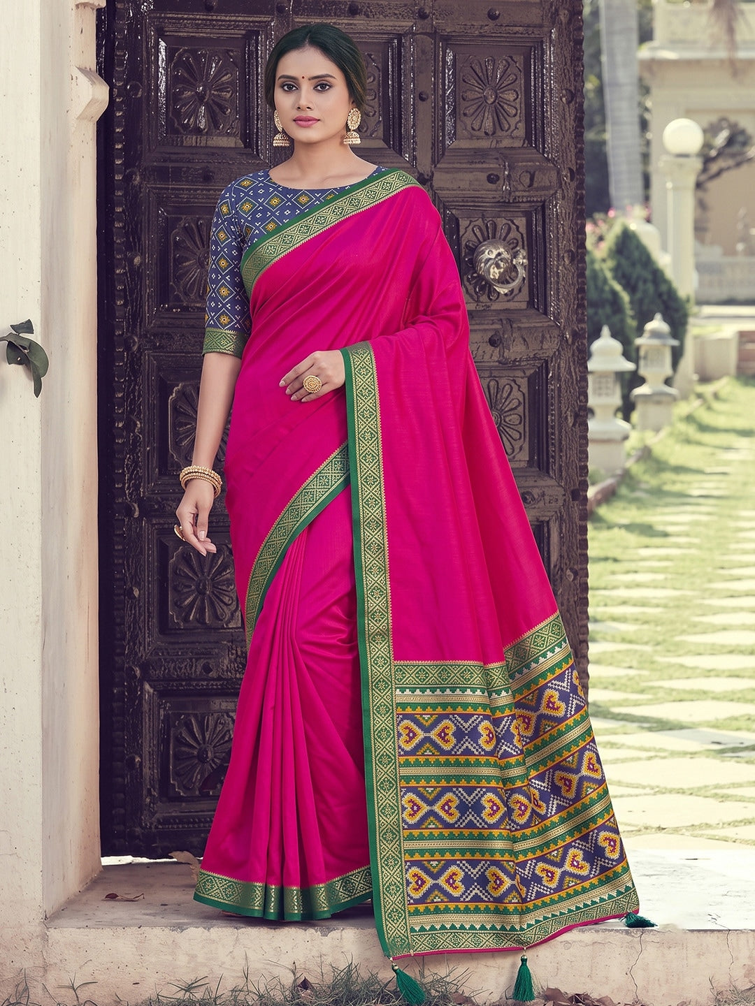 Peachmode Pink Silk Woven Saree - Image 1