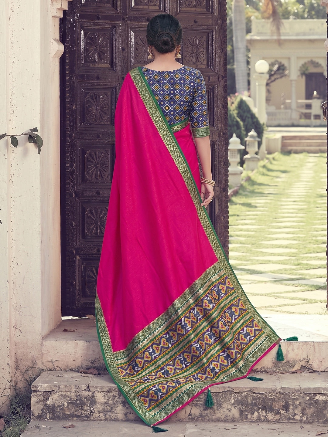 Peachmode Pink Silk Woven Saree - Image 2