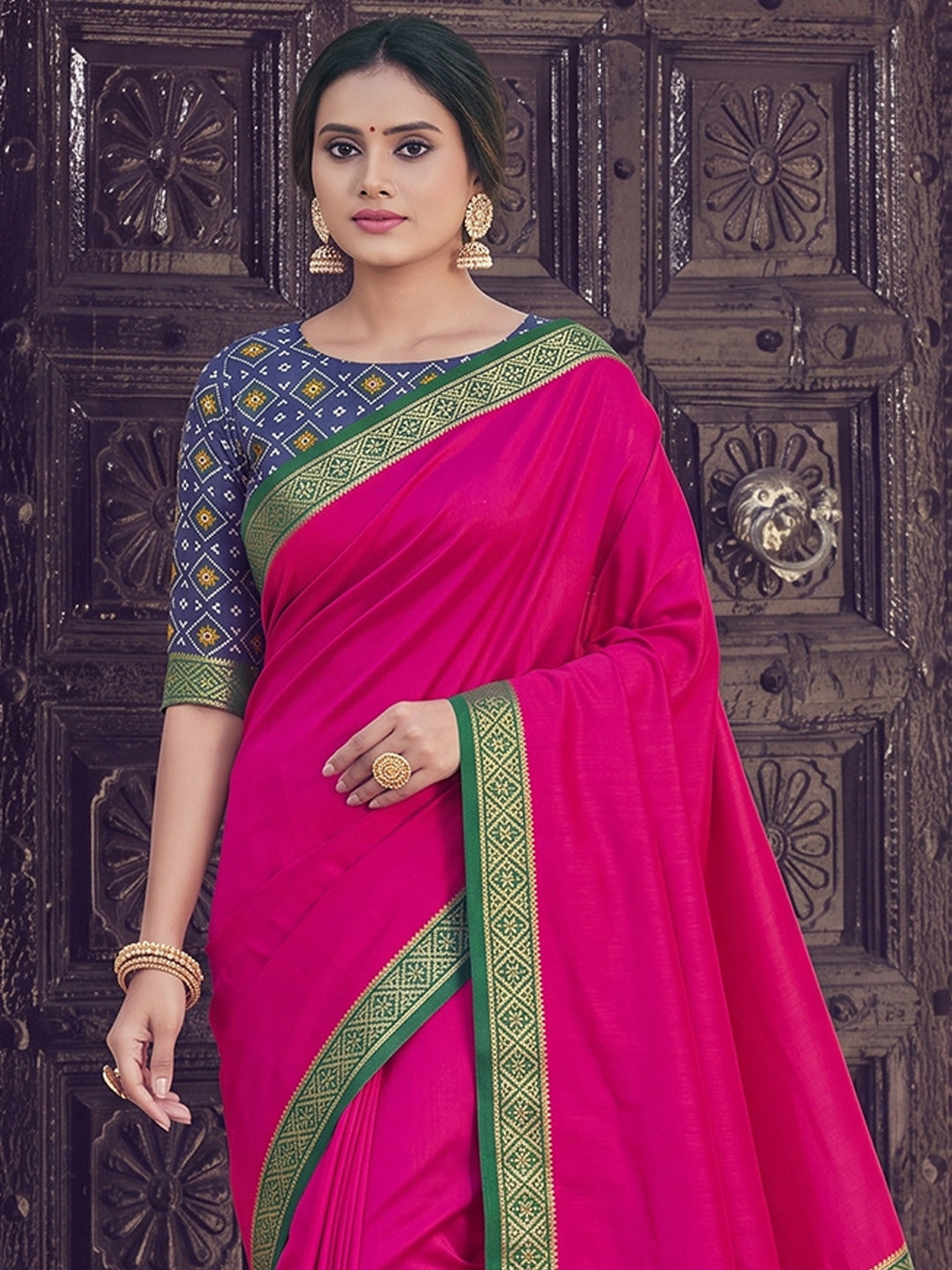 Peachmode Pink Silk Woven Saree - Image 4
