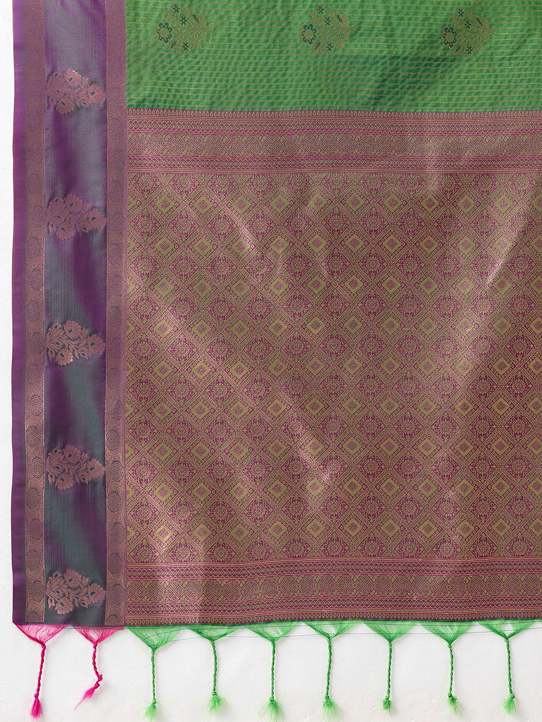 Peachmode Green Silk Woven Saree - Image 5