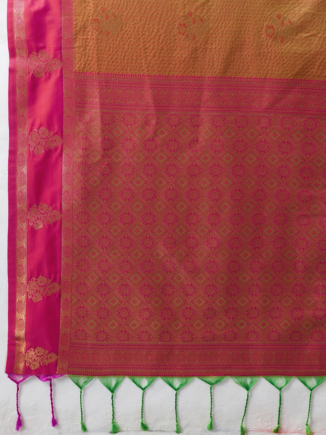 Peachmode Orange Silk Woven Saree - Image 5