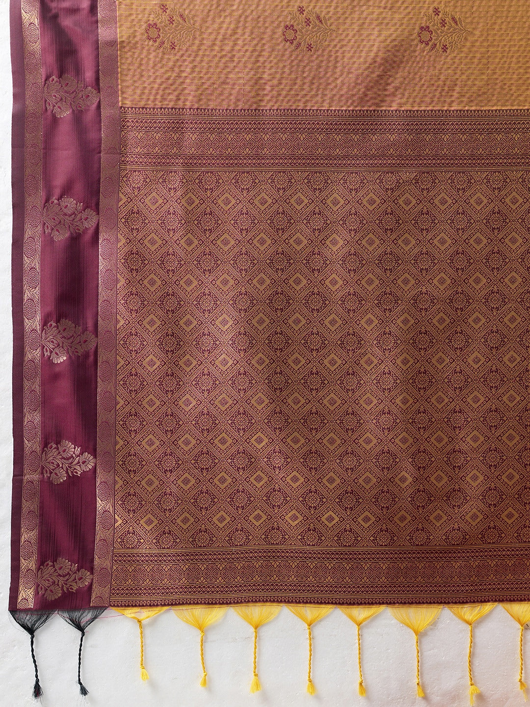 Peachmode Rust Silk Woven Saree - Image 5