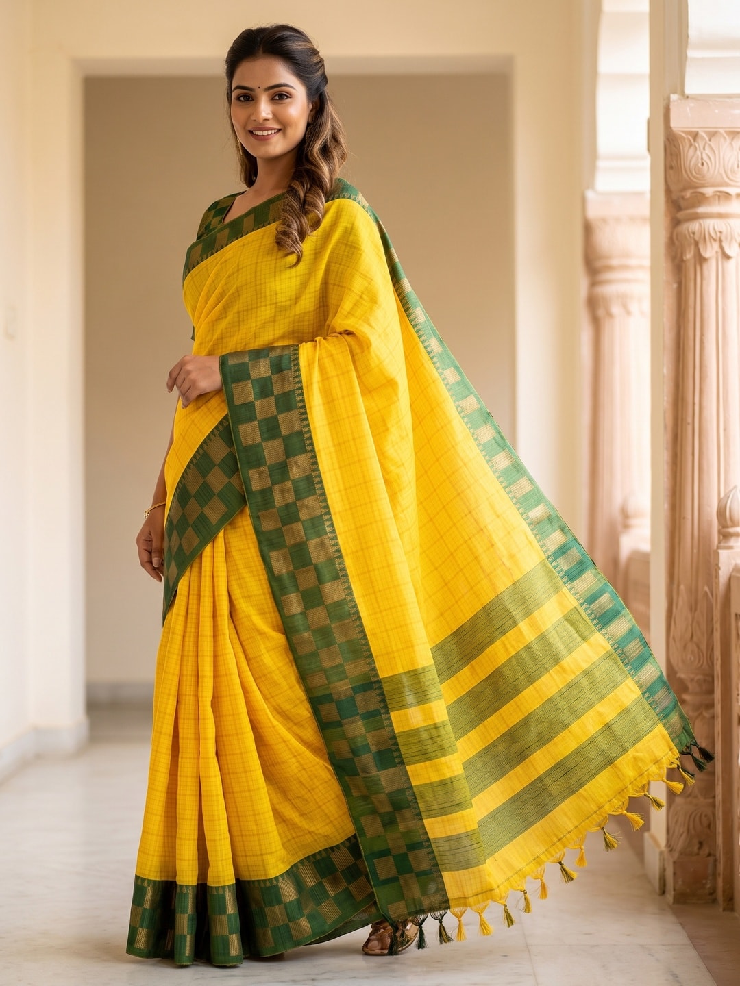 Yellow Woven Cotton Silk Saree - Image 1