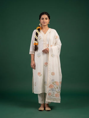Peachmode Ivory Mul Cotton Embroidered Salwar Suit - Image 1