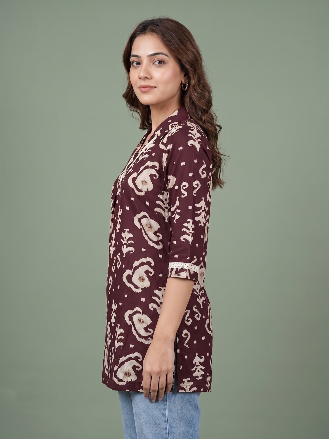 Peachmode Wine Ikat Print Rayon Top - Image 3