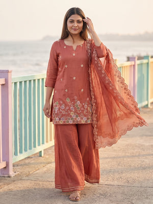 Peachmode Rust Silk Blend Embroidered Hem Salwar Suit - Image 2