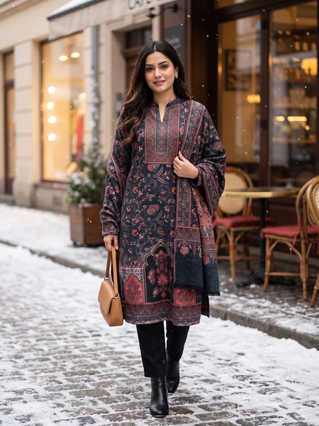 Peachmode Navy Blue Woolen Salwar Suit - Image 2