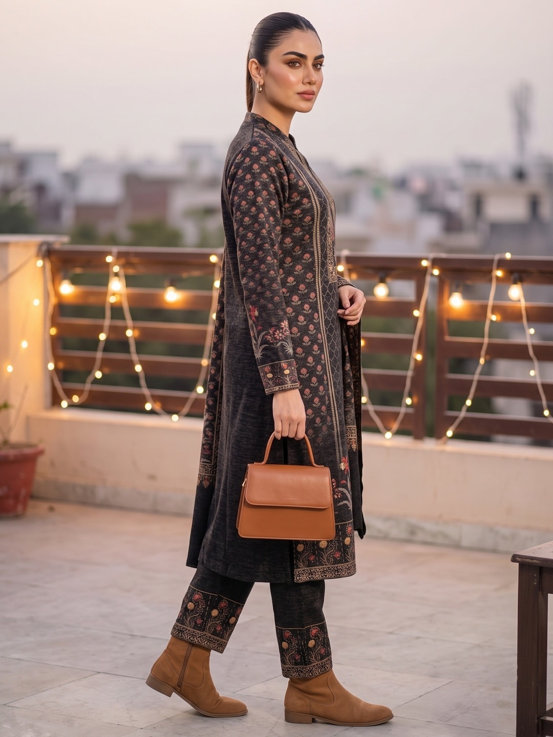 Peachmode Black Woolen Salwar Suit - Image 3