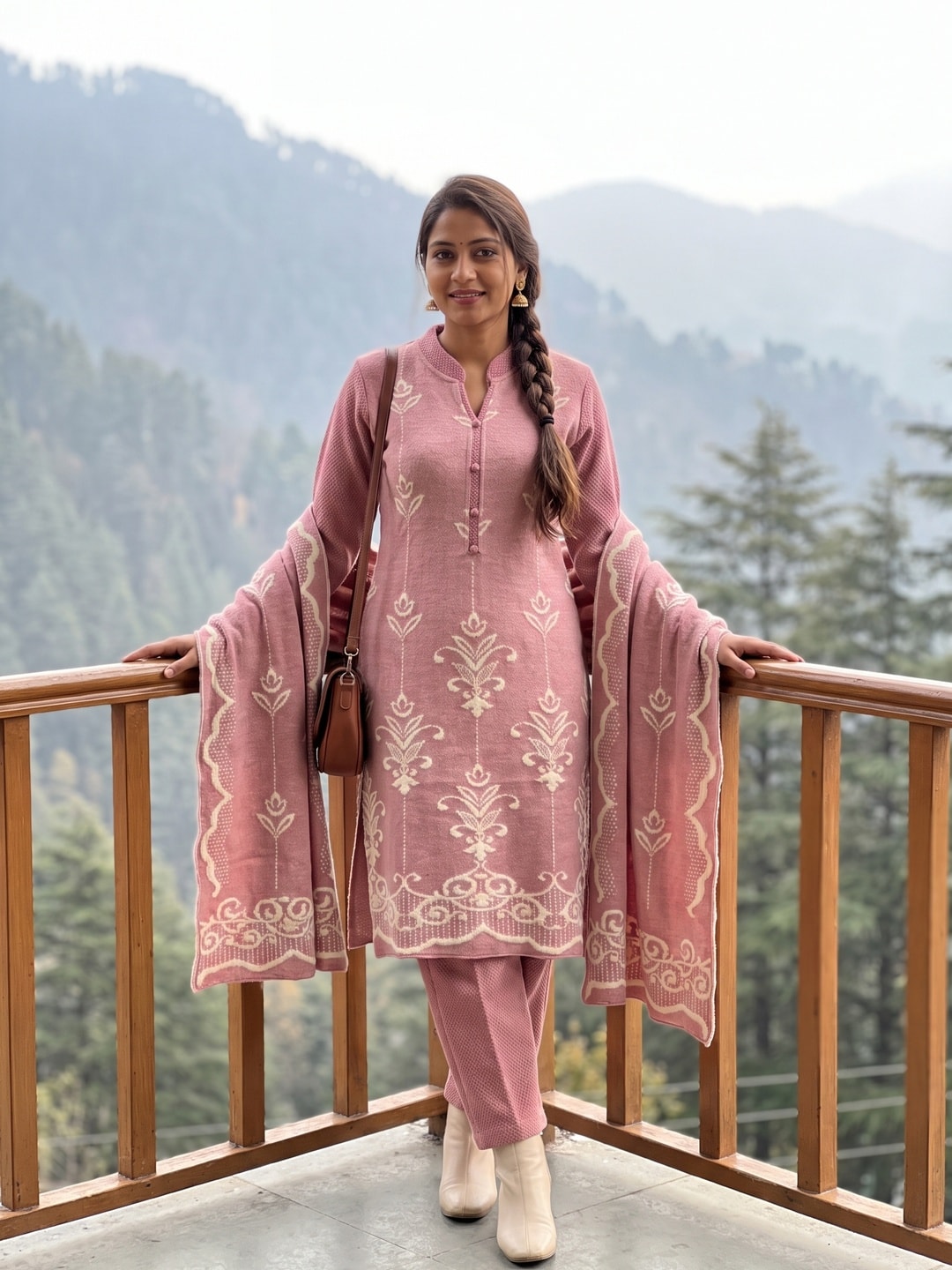 Peachmode Pink Woolen Salwar Suit - Image 2