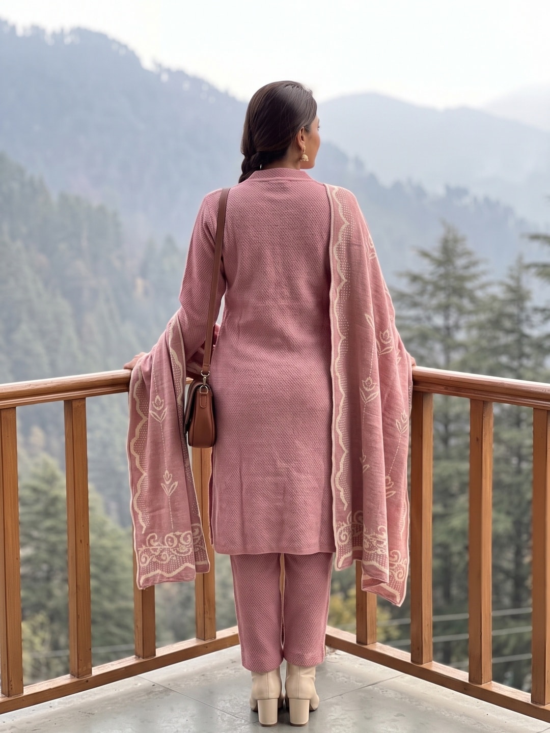 Peachmode Pink Woolen Salwar Suit - Image 4