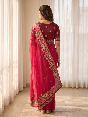Peachmode Pink Embroidered Sequins Star Georgette Saree With Pichwai Cow Pallu - Image 2