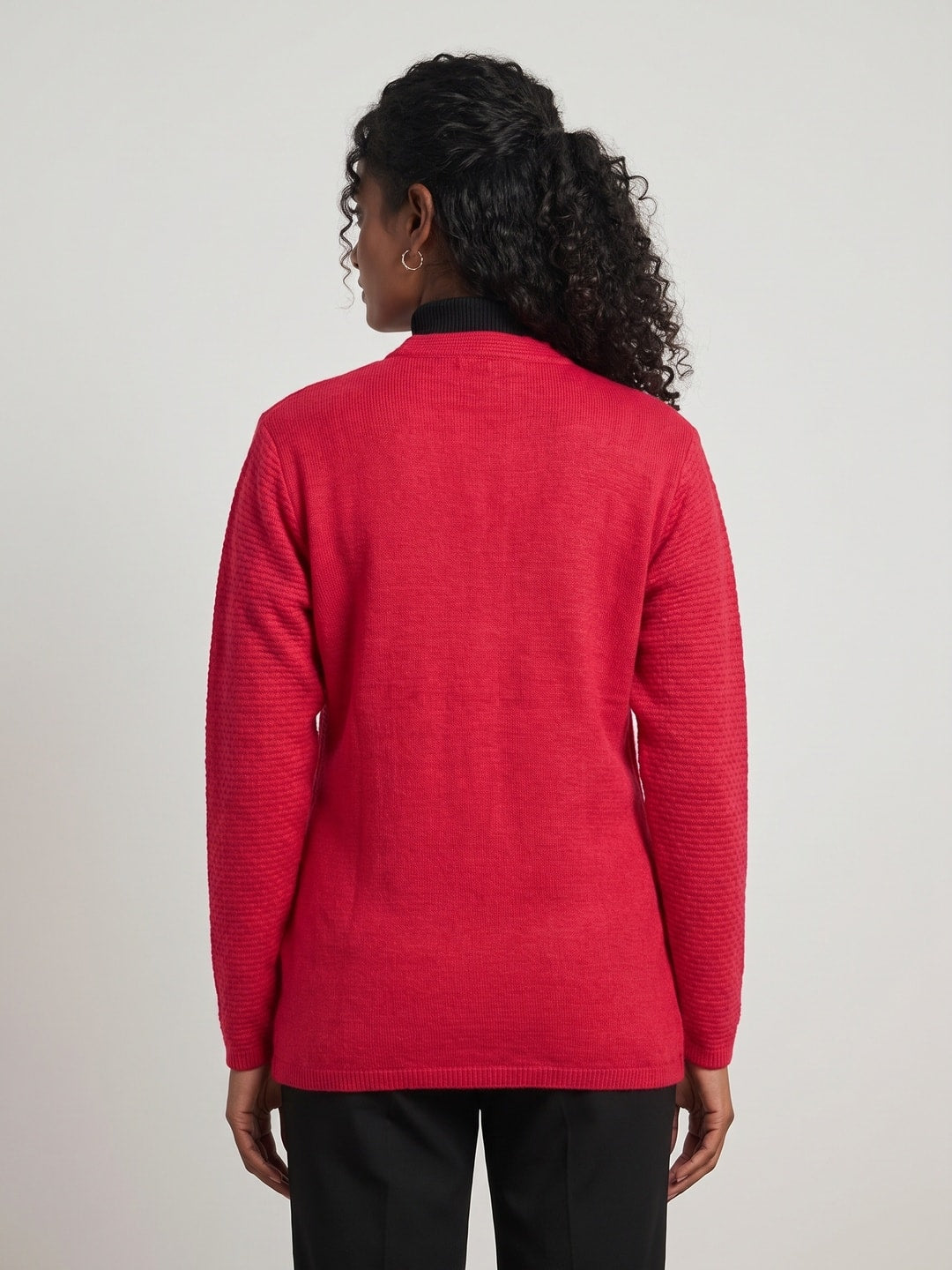Peachmode Red Sequin Embroidered Woolen Cardigan - Image 4