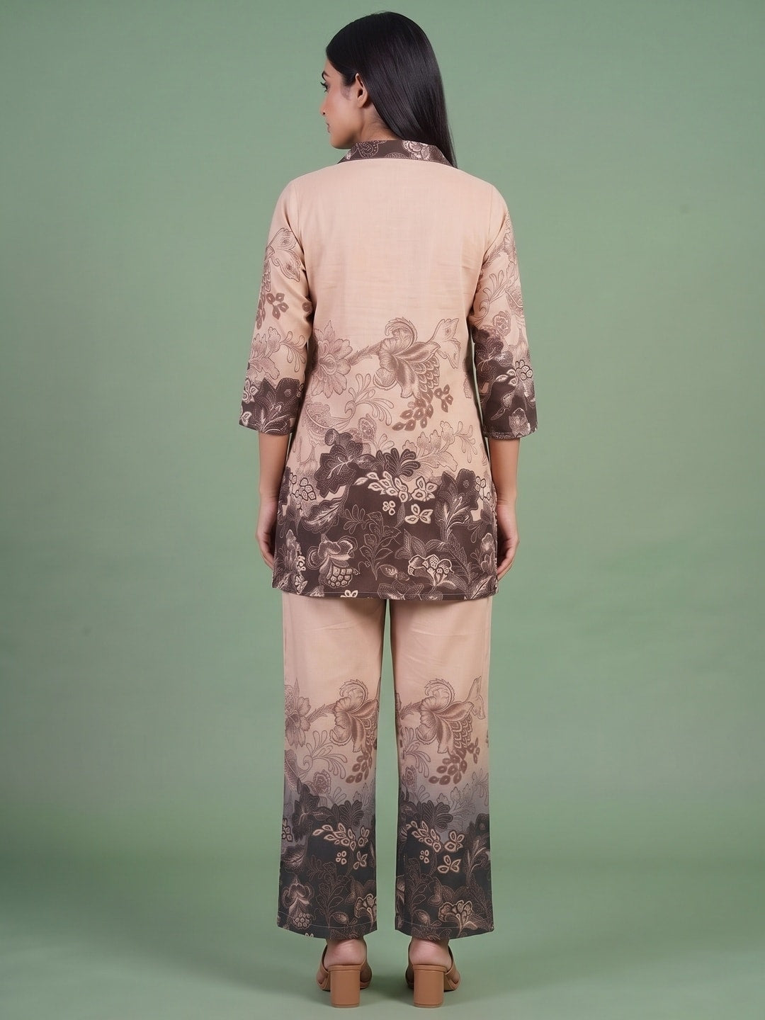 Peachmode Beige Muslin Floral Print Co-ord Set - Image 4