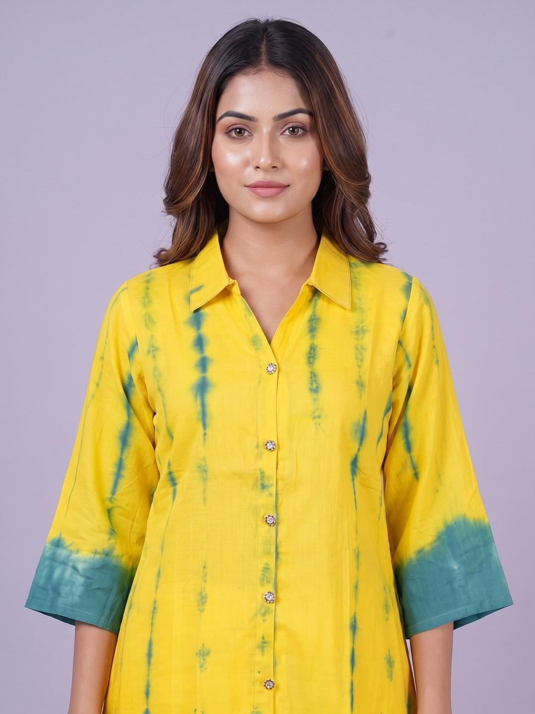 Peachmode Yellow Muslin Tie-Dye Top Bottom Set - Image 5